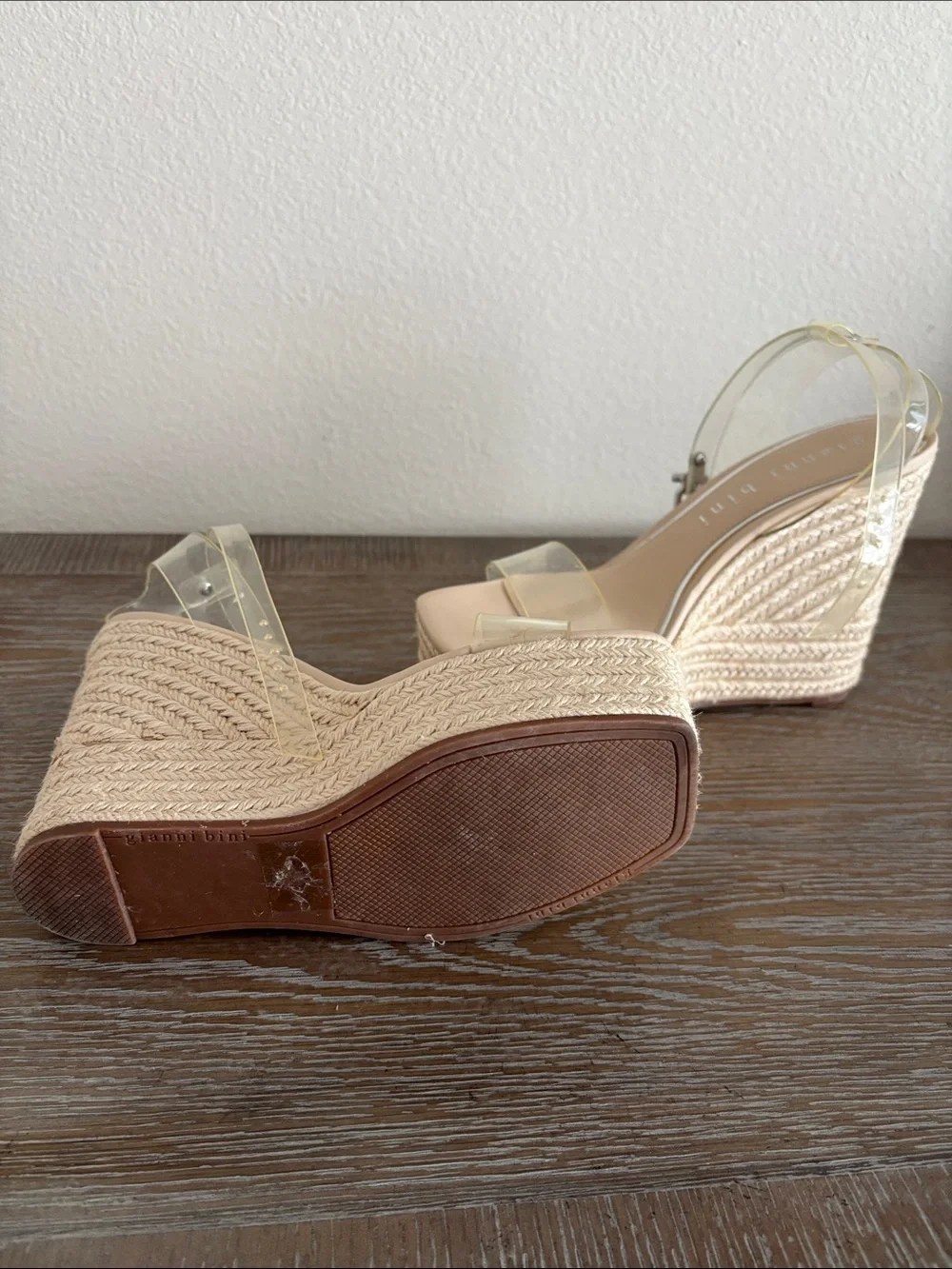 Gianni Bini Clear Strap Nude Espadrille Wedge Sandals